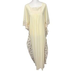Vintage Get Up N Go Womens 70s Caftan Nightgown Lace Trim Cream‎ Large USA Made
